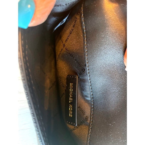 Michael Kors Wristlet Clutch Signature Logo Black Leather Gold Tone - Picture 7 of 9